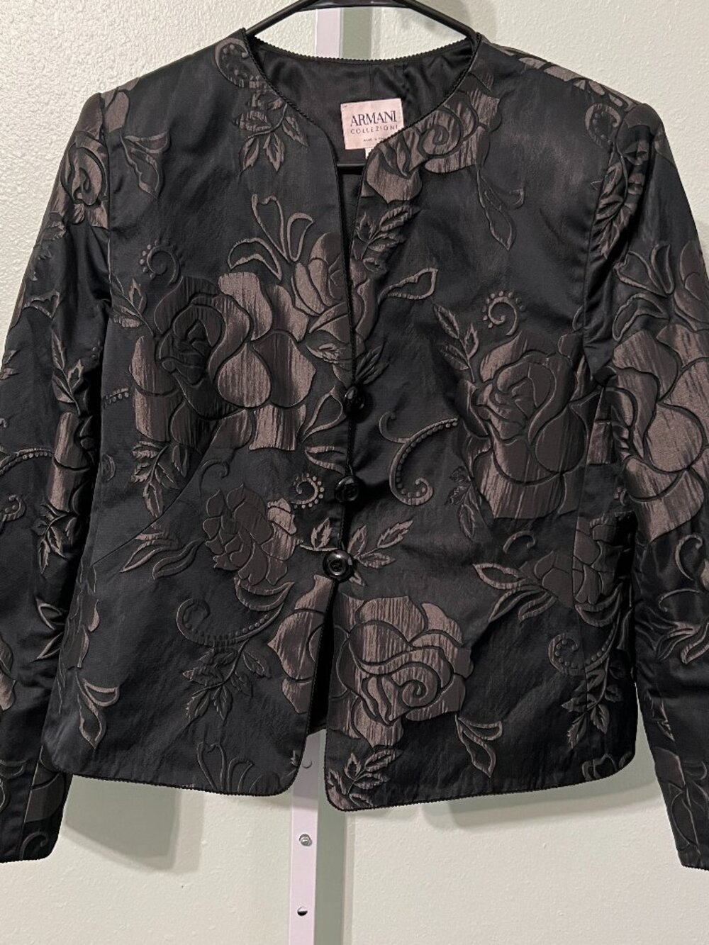 Armani Collezioni Black Floral Brocade Button-Front Evening Jacket SZ 14